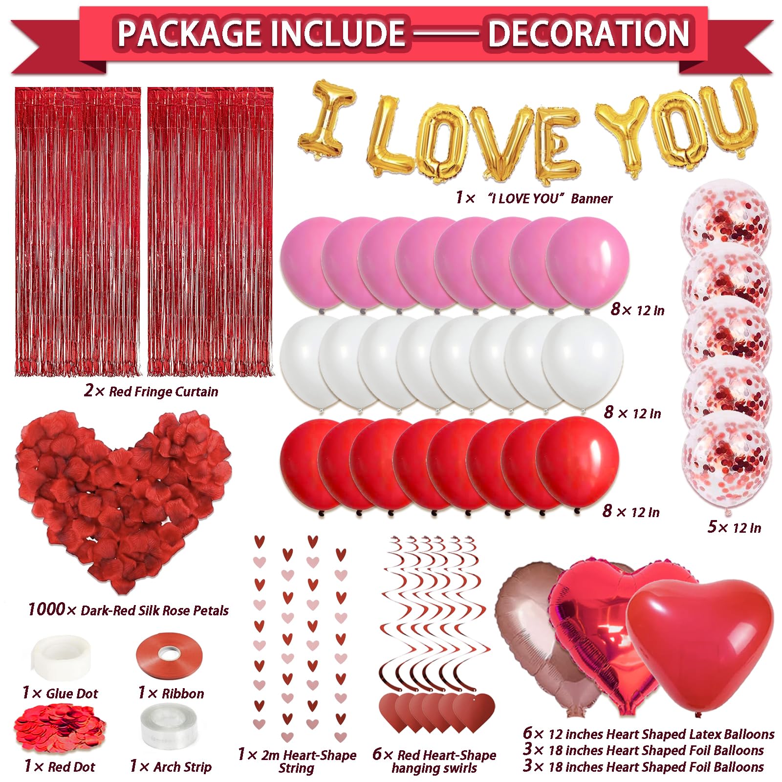 Guudmua 72 Pcs Valentines Day Decor Kit – Balloons, Petals & Romantic Accents
