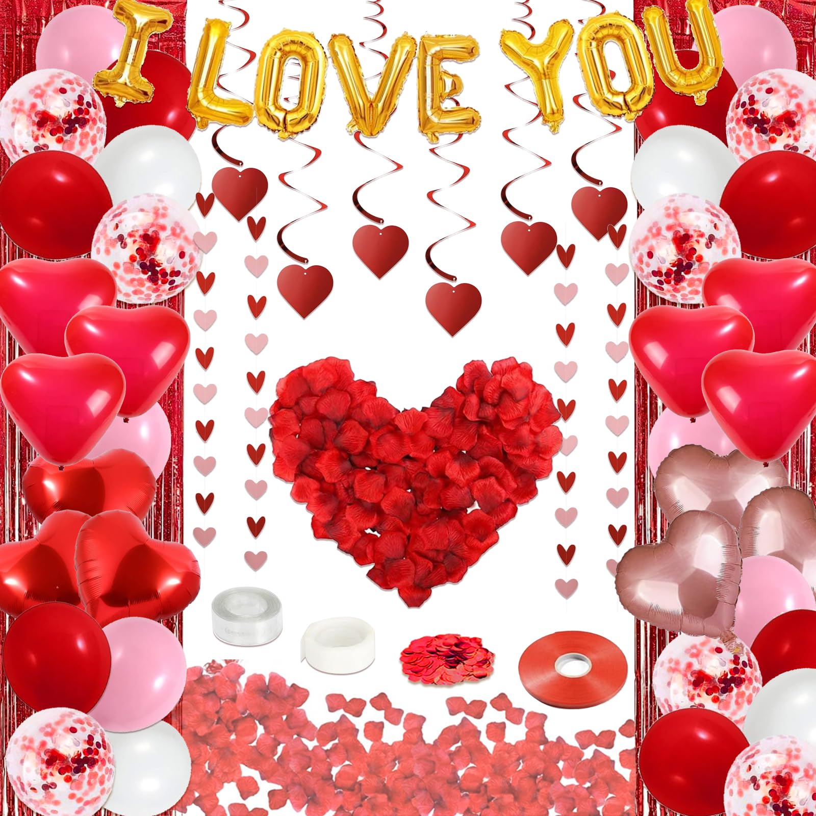 Guudmua 72 Pcs Valentines Day Decor Kit – Balloons, Petals & Romantic Accents