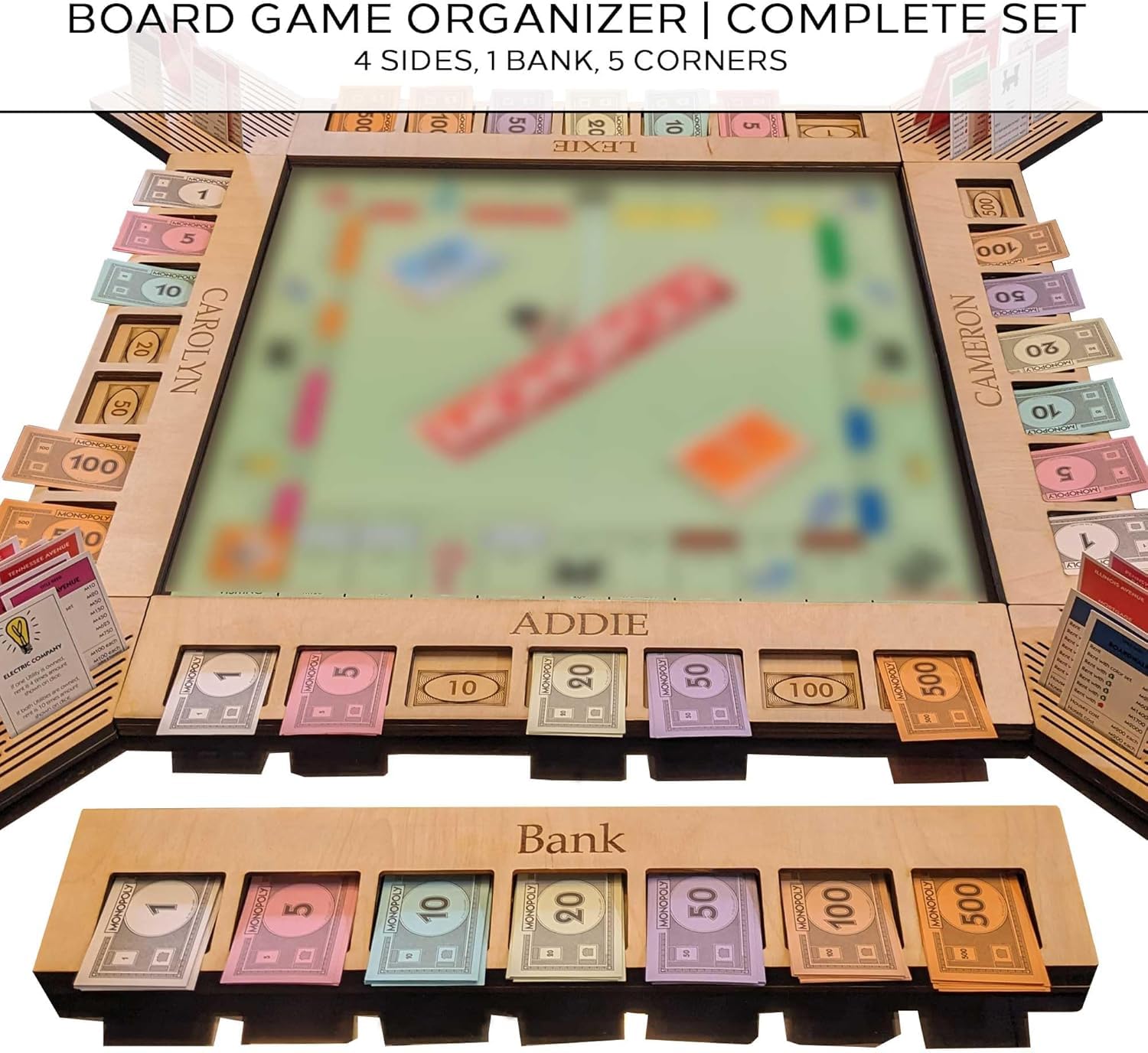 GUYTRENDz Custom Board Game Frame – Personalized Monopoly Organizer (Walnut)