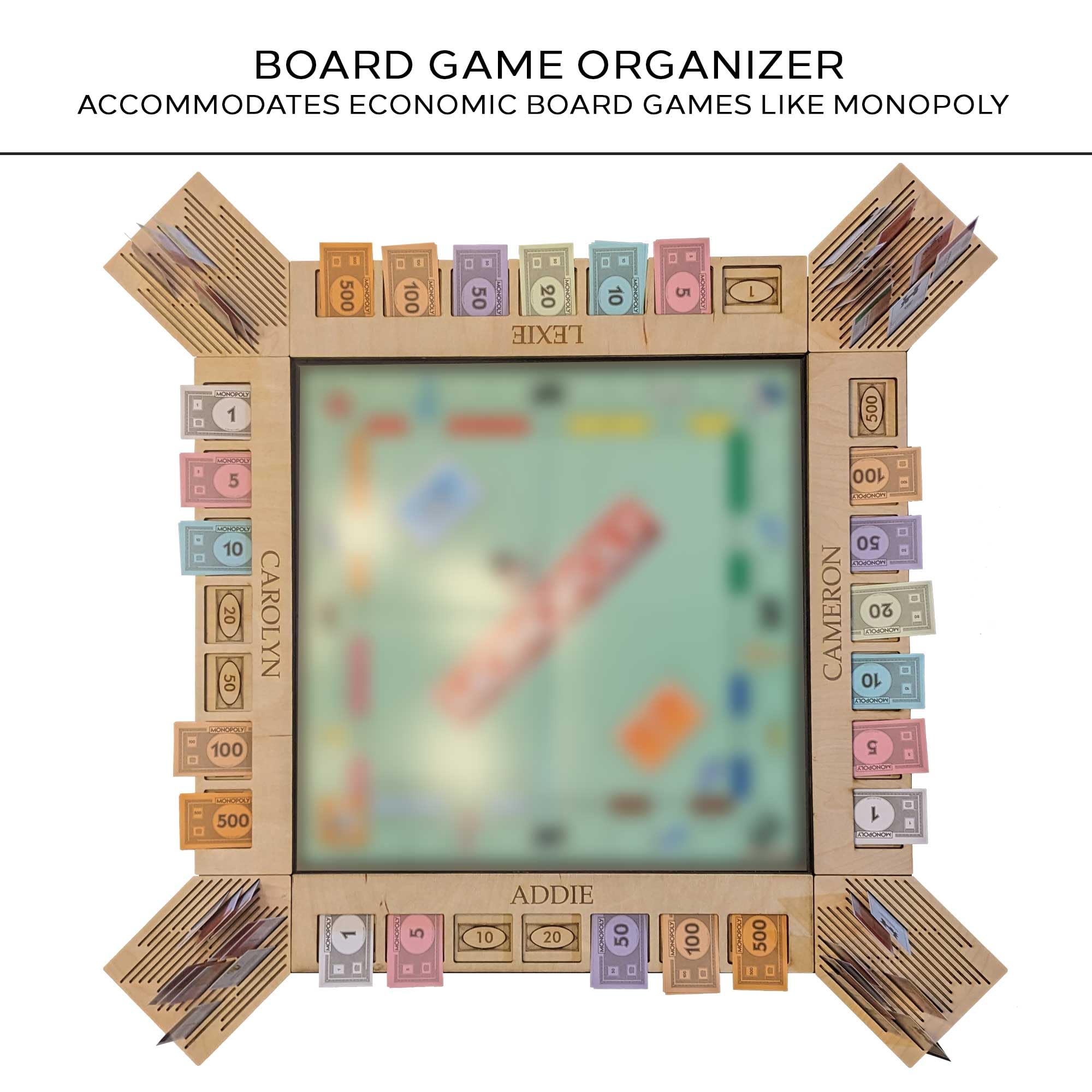 GUYTRENDz Custom Board Game Frame — Personalized Monopoly Organizer, Red Oak
