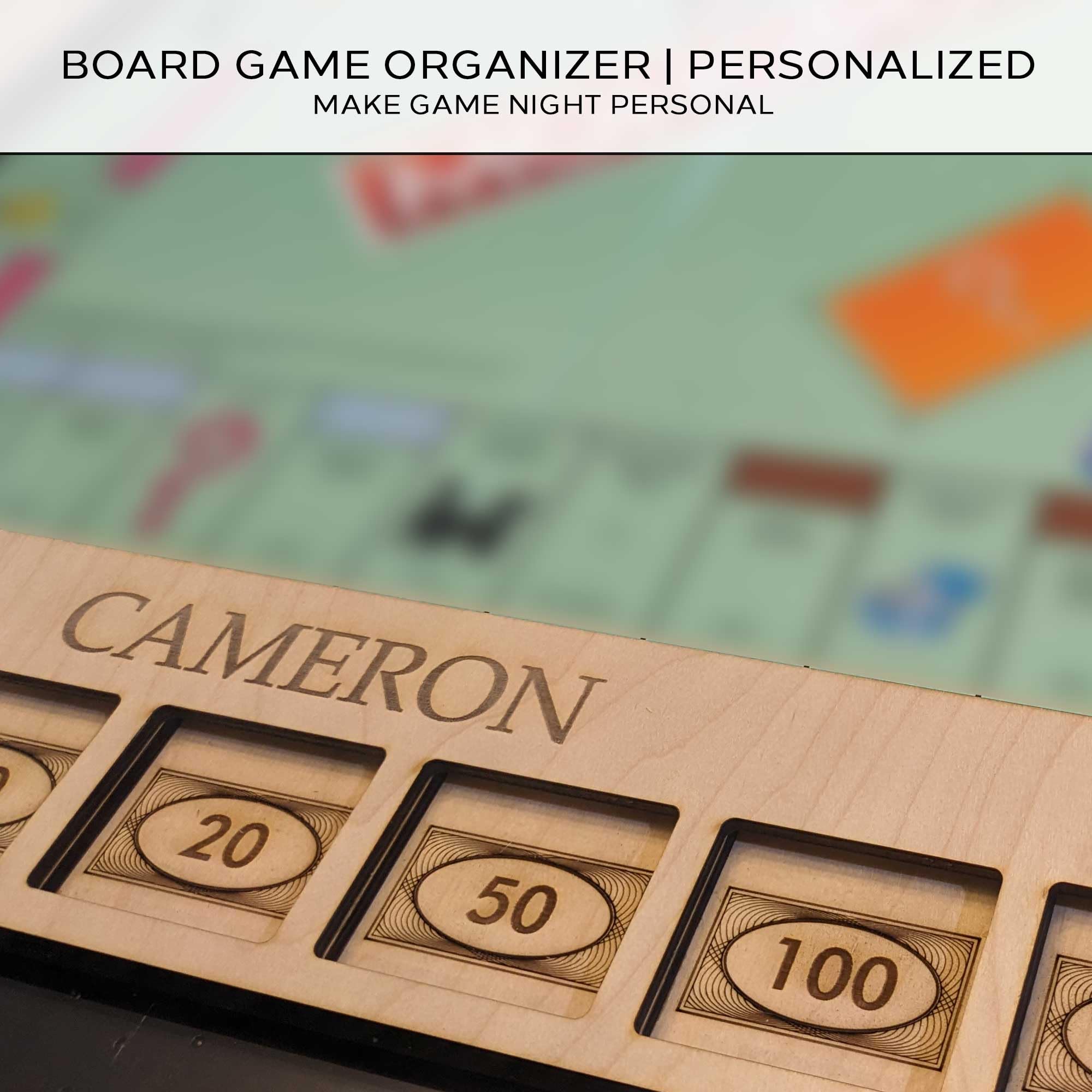 GUYTRENDz Custom Board Game Frame — Personalized Organizer for Monopoly and Economic-Themed Sets | Natural Finish