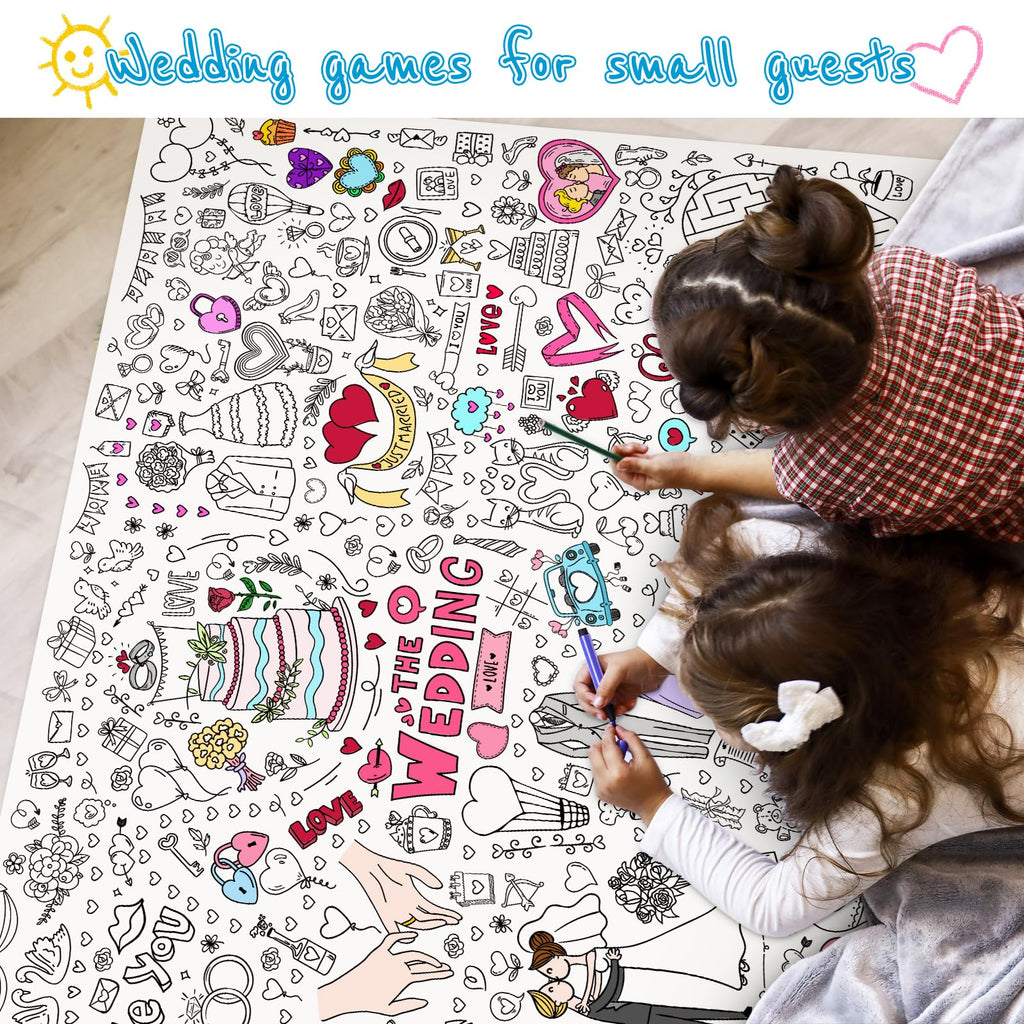 GWHOLE Giant Coloring Poster 40x28 Inch – Wedding Themed Colorable Tablecloth for Home, School, Bridal Shower