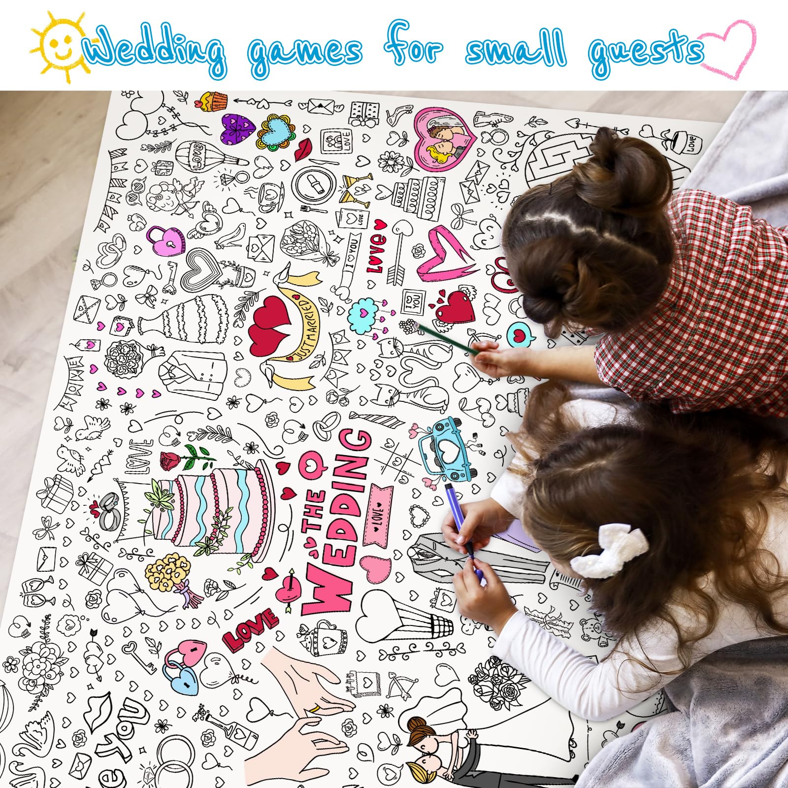 GWHOLE Giant Coloring Poster 40x28 Inch – Wedding Themed Colorable Tablecloth for Home, School, Bridal Shower