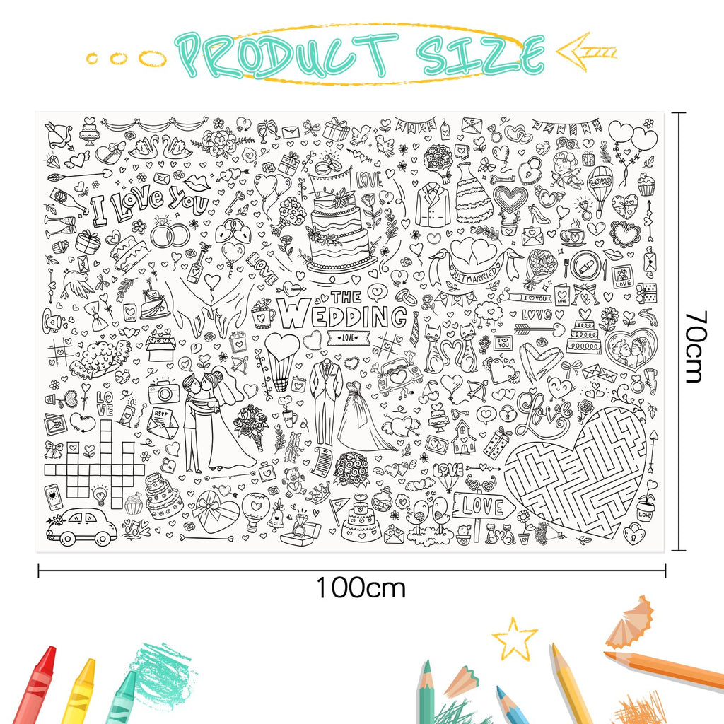 GWHOLE Giant Coloring Poster 40x28 Inch – Wedding Themed Colorable Tablecloth for Home, School, Bridal Shower