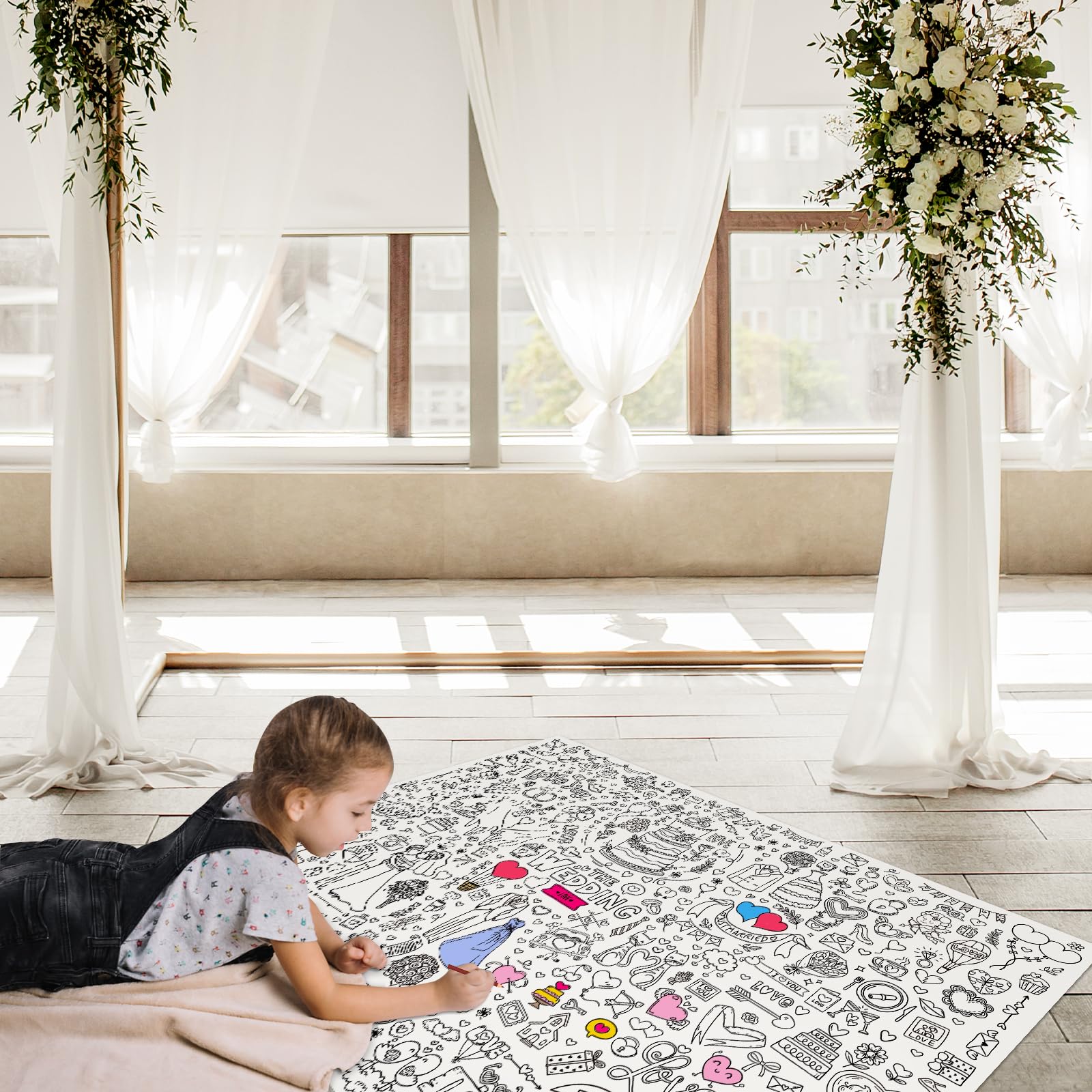 GWHOLE Giant Coloring Poster 40x28 Inch – Wedding Themed Colorable Tablecloth for Home, School, Bridal Shower