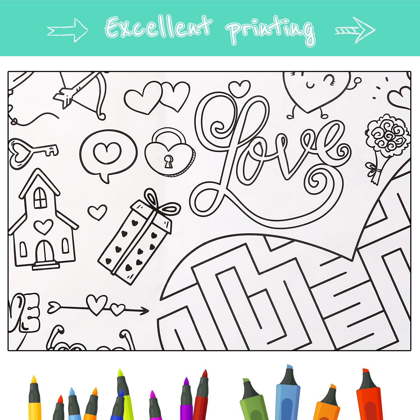 GWHOLE Giant Coloring Poster 40x28 Inch – Wedding Themed Colorable Tablecloth for Home, School, Bridal Shower