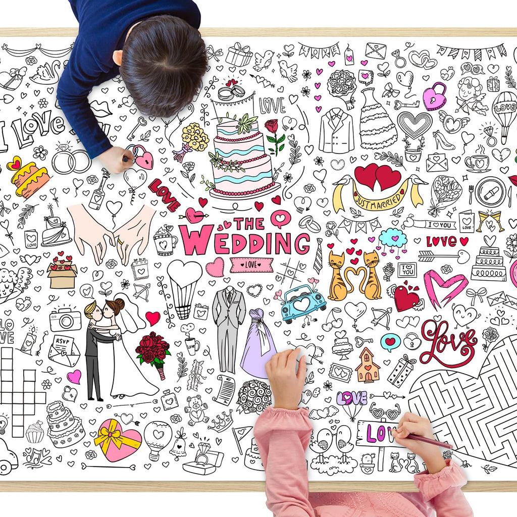 GWHOLE Giant Coloring Poster 40x28 Inch – Wedding Themed Colorable Tablecloth for Home, School, Bridal Shower