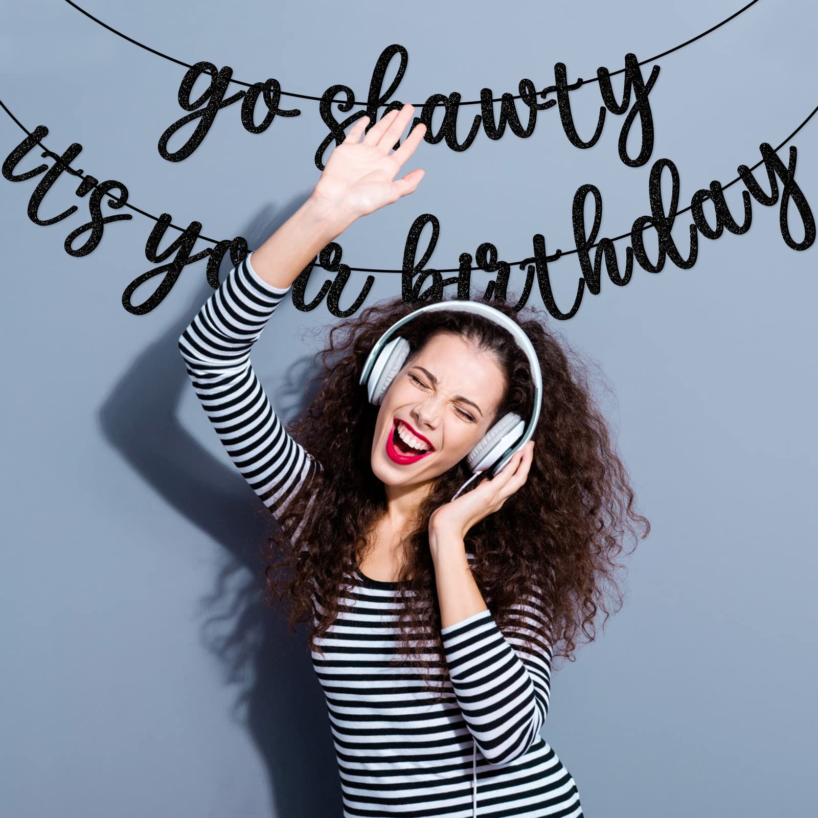 GXSOVSO Go Shawty Birthday Banner - Black Glitter Hip Hop Party Decor