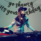 GXSOVSO Go Shawty Birthday Banner - Black Glitter Hip Hop Party Decor
