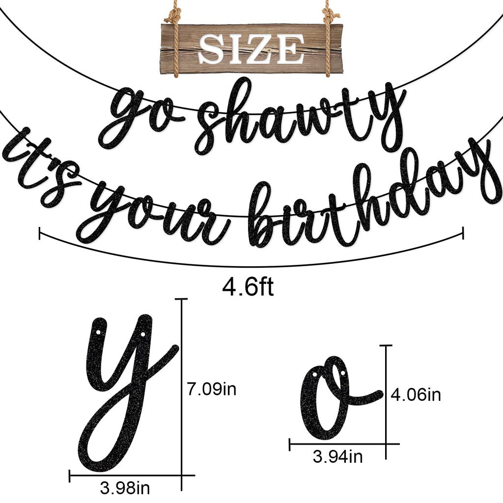 GXSOVSO Go Shawty Birthday Banner - Black Glitter Hip Hop Party Decor