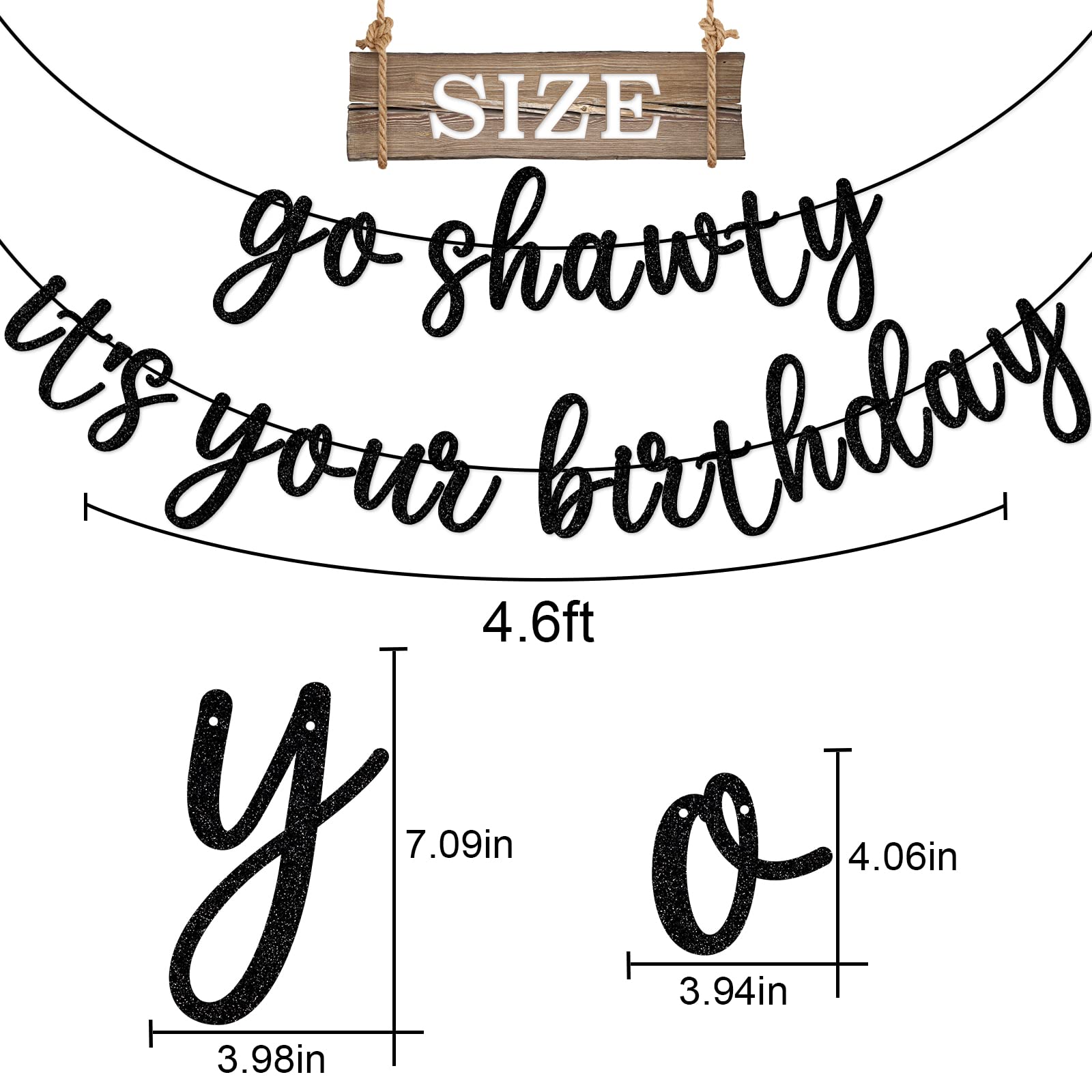 GXSOVSO Go Shawty Birthday Banner - Black Glitter Hip Hop Party Decor