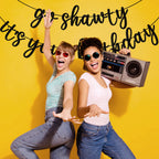 GXSOVSO Go Shawty Birthday Banner - Black Glitter Hip Hop Party Decor