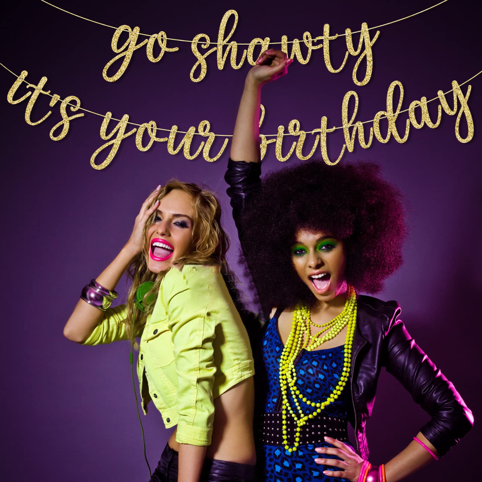 GXSOVSO Go Shawty Birthday Banner - Gold Hip Hop Party Decor