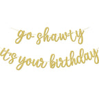 GXSOVSO Go Shawty Birthday Banner - Gold Hip Hop Party Decor