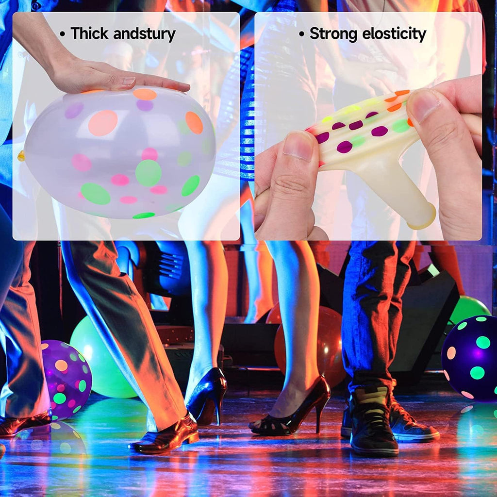 GYIPFIPA 90 Pcs UV Neon Balloons – Glow in the Dark Polka Dot Balloons for Birthday, Wedding & Parties