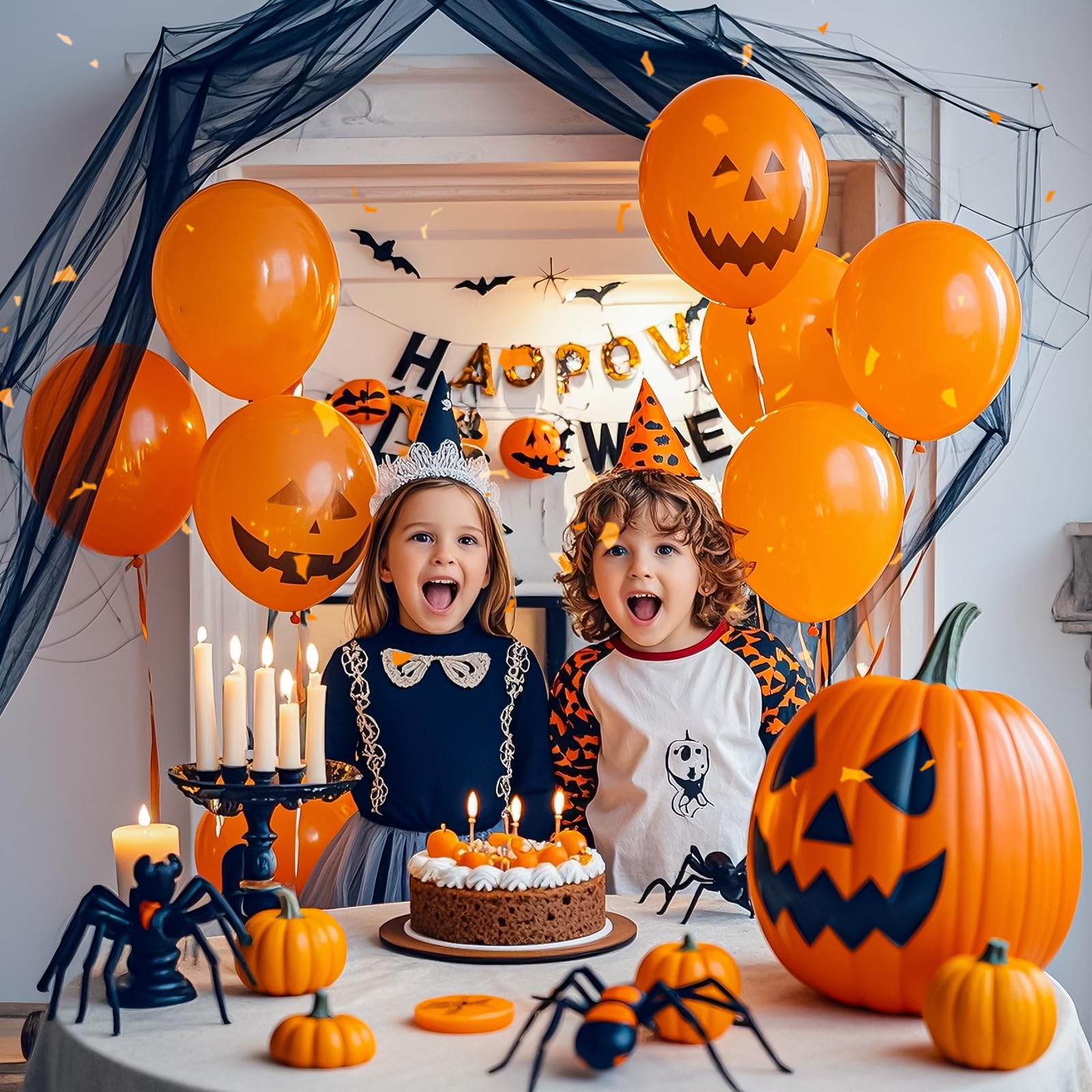 GYIPFIPA Orange Balloons 100 Pack 12-inch Latex with Ribbons for Halloween & Parties