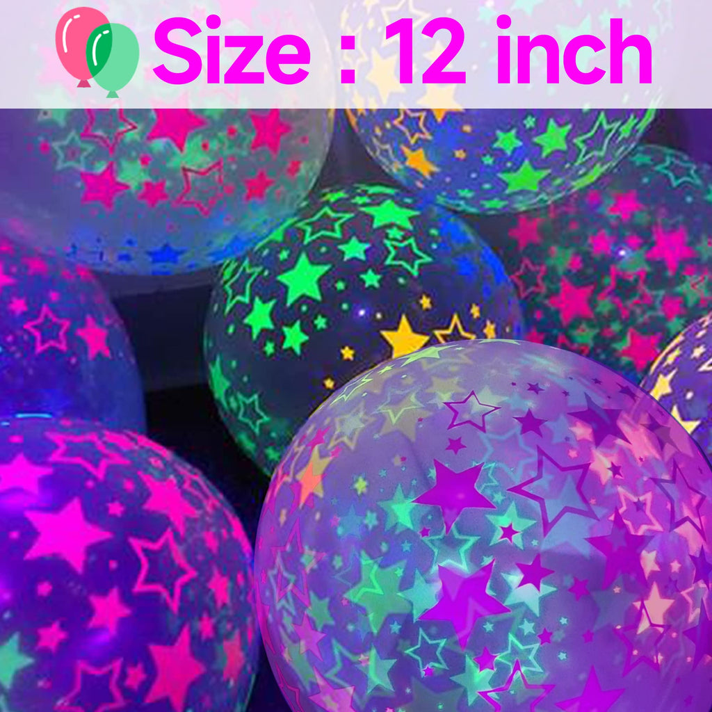 GYIPFIPA 90 Pcs UV Neon Balloons – Glow Stars, Black Light Party Decor