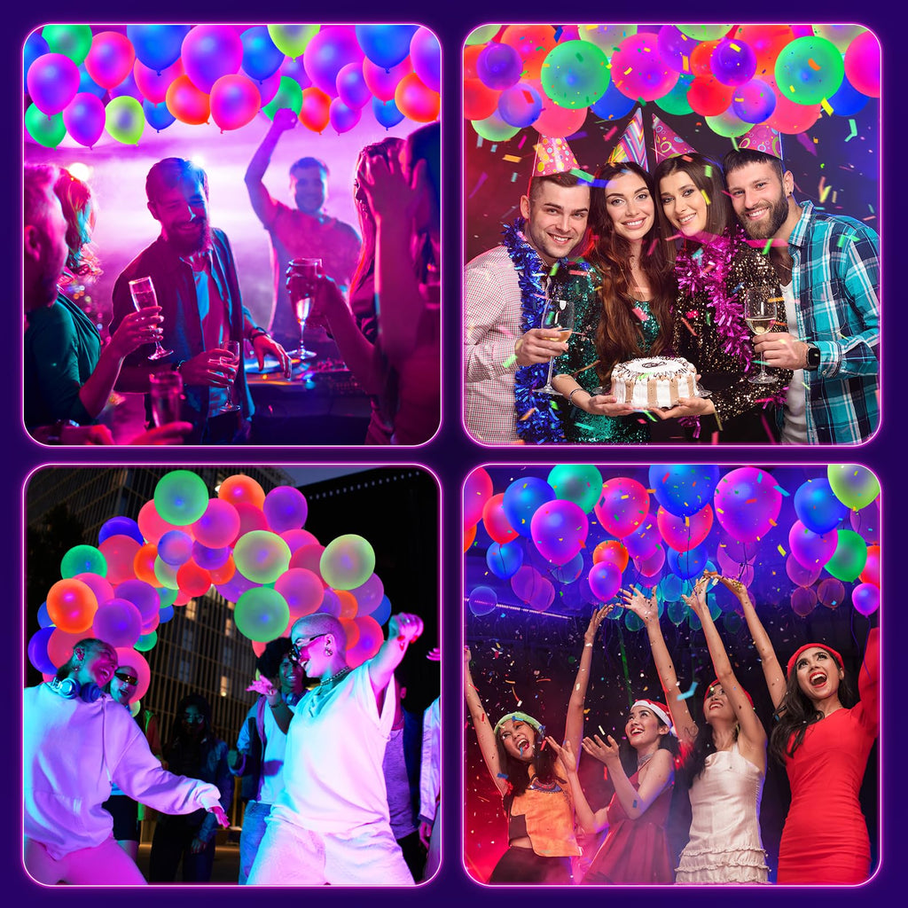 GYIPFIPA 110 Pcs UV Neon Balloons – 7 Colors, Blacklight Glow Party Decorations
