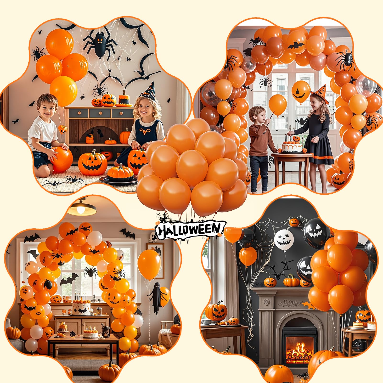 GYIPFIPA Orange Balloons 100 Pack 12-inch Latex with Ribbons for Halloween & Parties