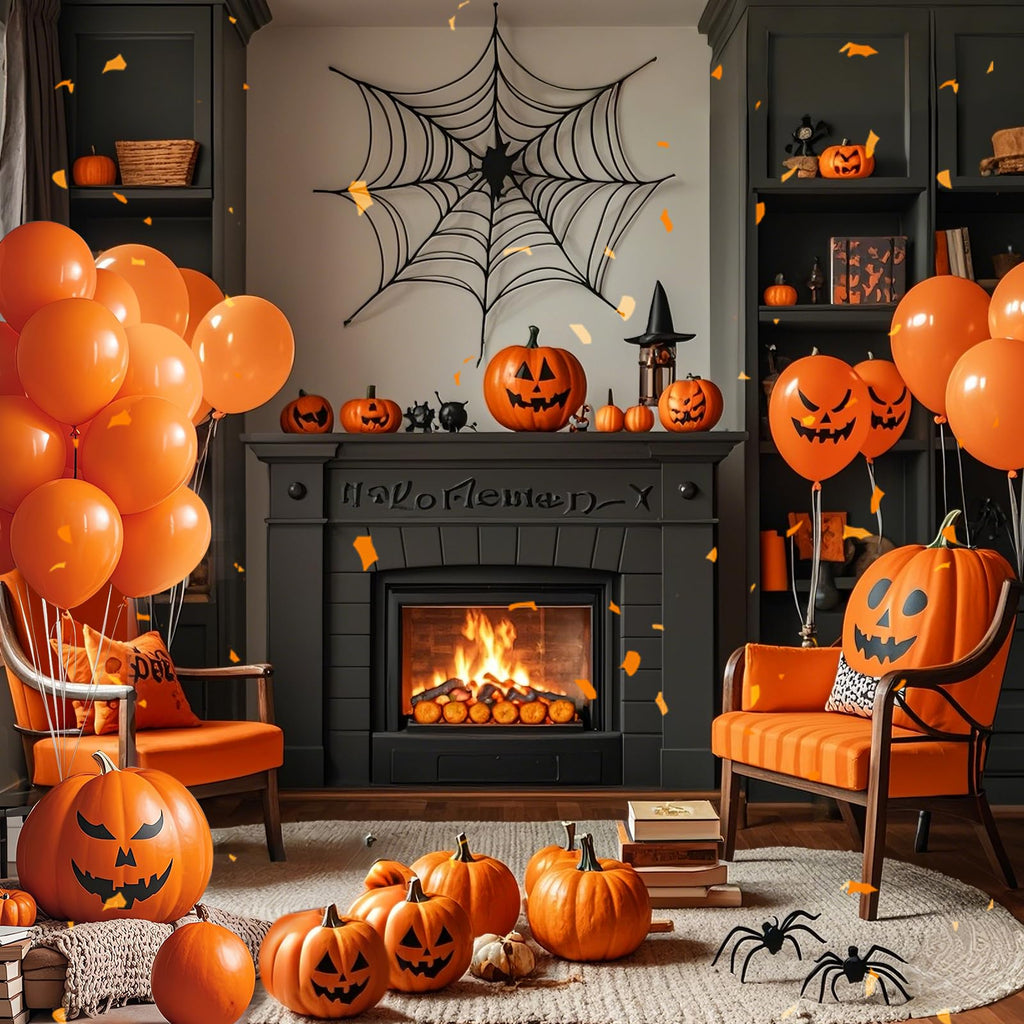 GYIPFIPA Orange Balloons 100 Pack 12-inch Latex with Ribbons for Halloween & Parties