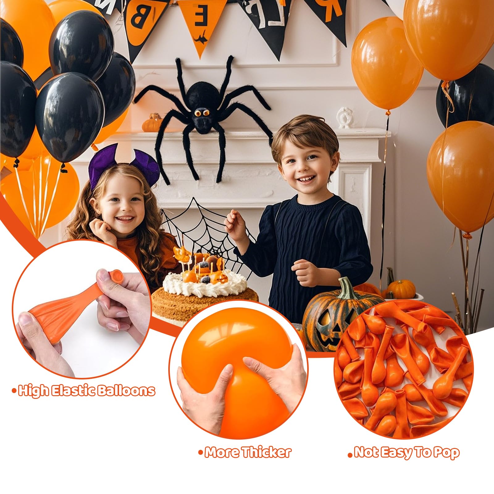GYIPFIPA Orange Balloons 100 Pack 12-inch Latex with Ribbons for Halloween & Parties