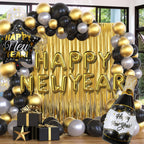 GYIPFIPA New Years Decorations 2026 – Black & Gold Balloons, Banner & Fringe Backdrop