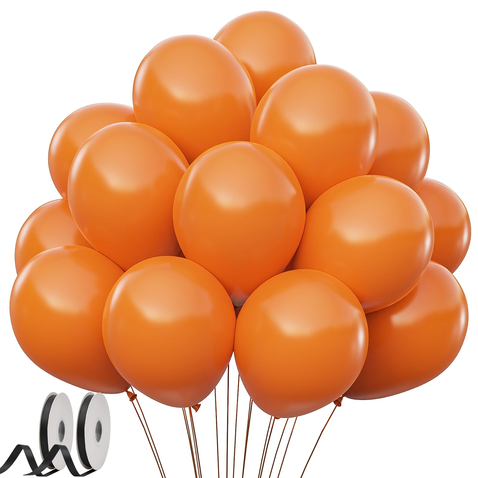 GYIPFIPA Orange Balloons 100 Pack 12-inch Latex with Ribbons for Halloween & Parties