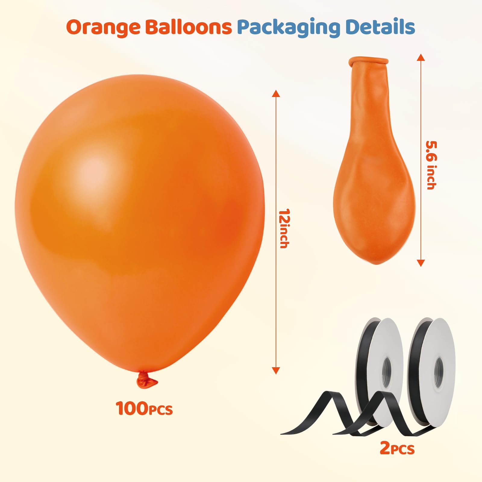 GYIPFIPA Orange Balloons 100 Pack 12-inch Latex with Ribbons for Halloween & Parties