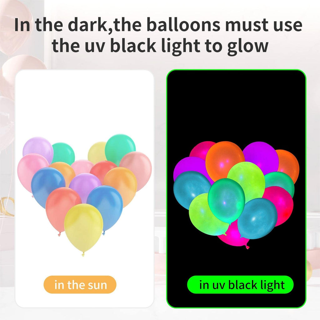 GYIPFIPA 300 Pcs UV Neon Balloons – Glow in the Dark Balloons for Parties and Weddings