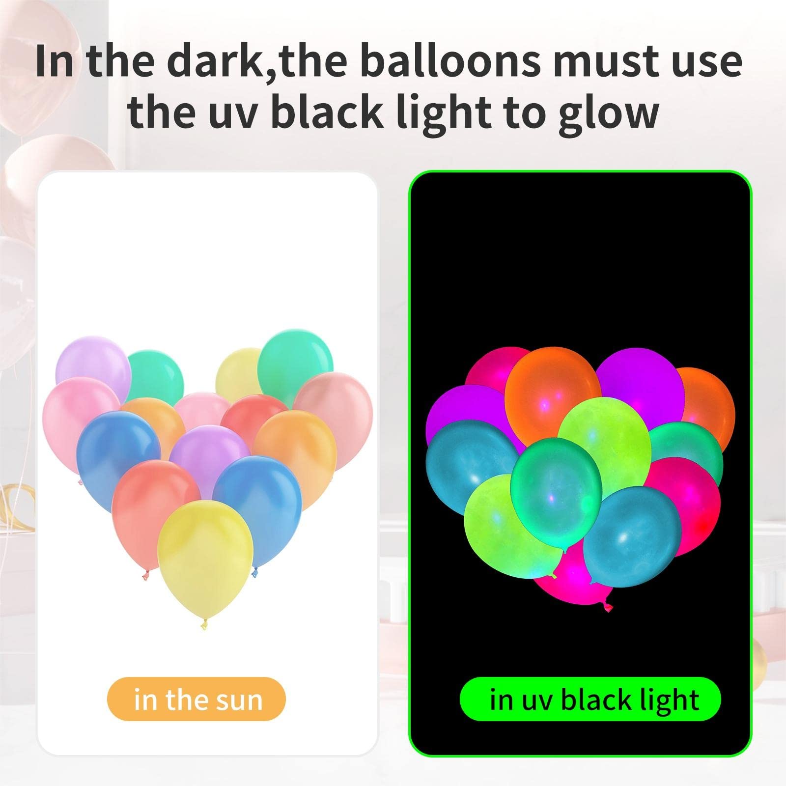 GYIPFIPA 300 Pcs UV Neon Balloons – Glow in the Dark Balloons for Parties and Weddings