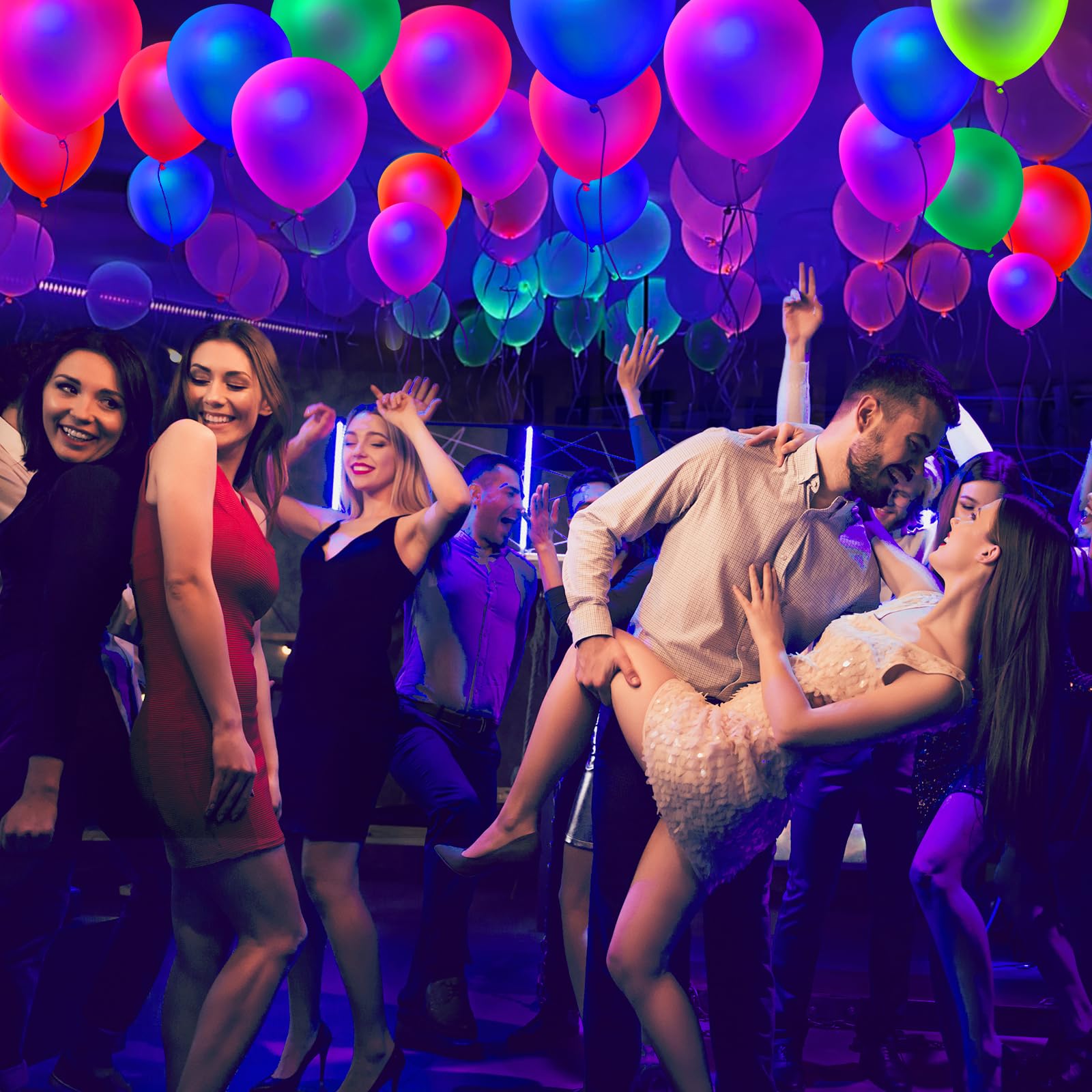GYIPFIPA 110 Pcs UV Neon Balloons – 7 Colors, Blacklight Glow Party Decorations
