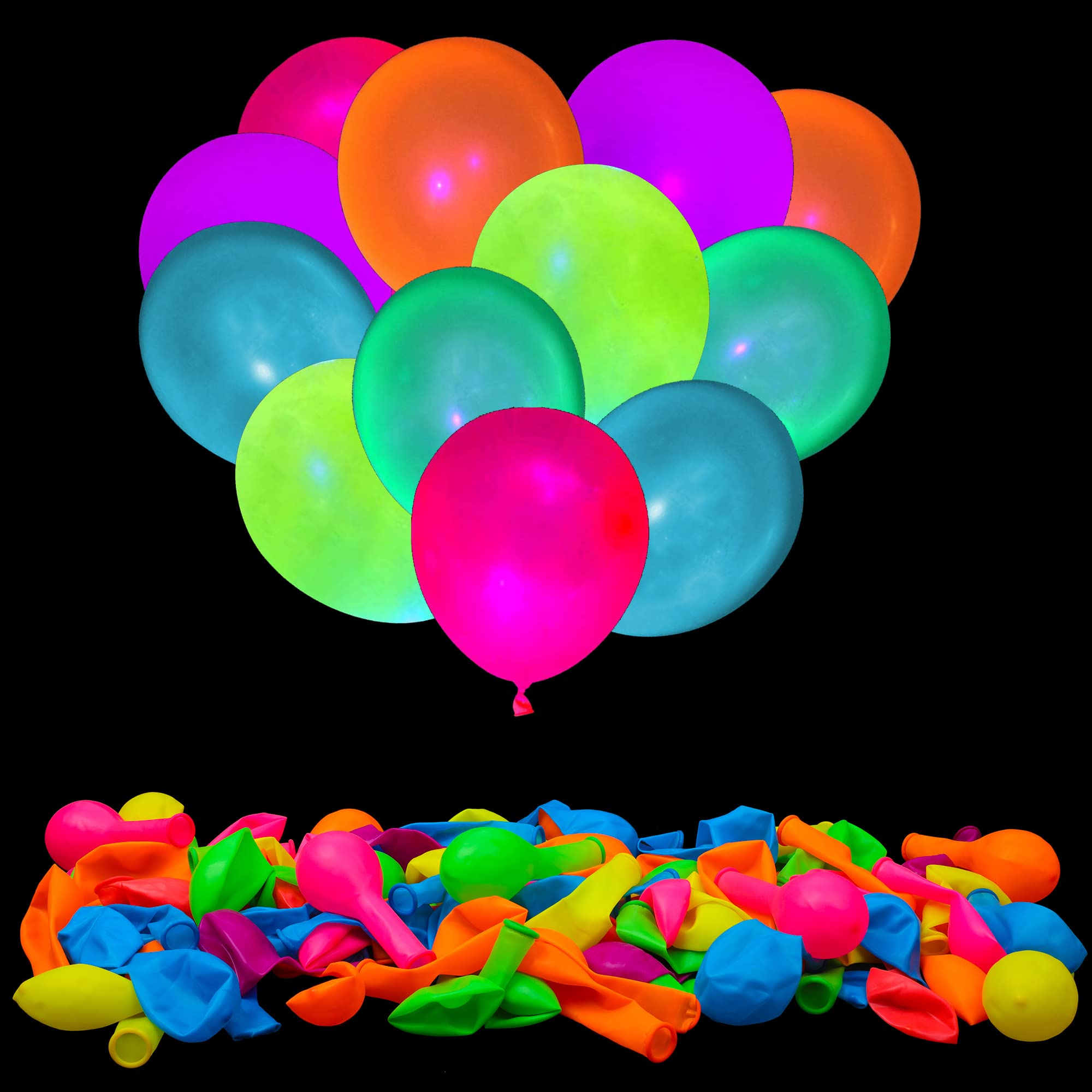 GYIPFIPA 300 Pcs UV Neon Balloons – Glow in the Dark Balloons for Parties and Weddings