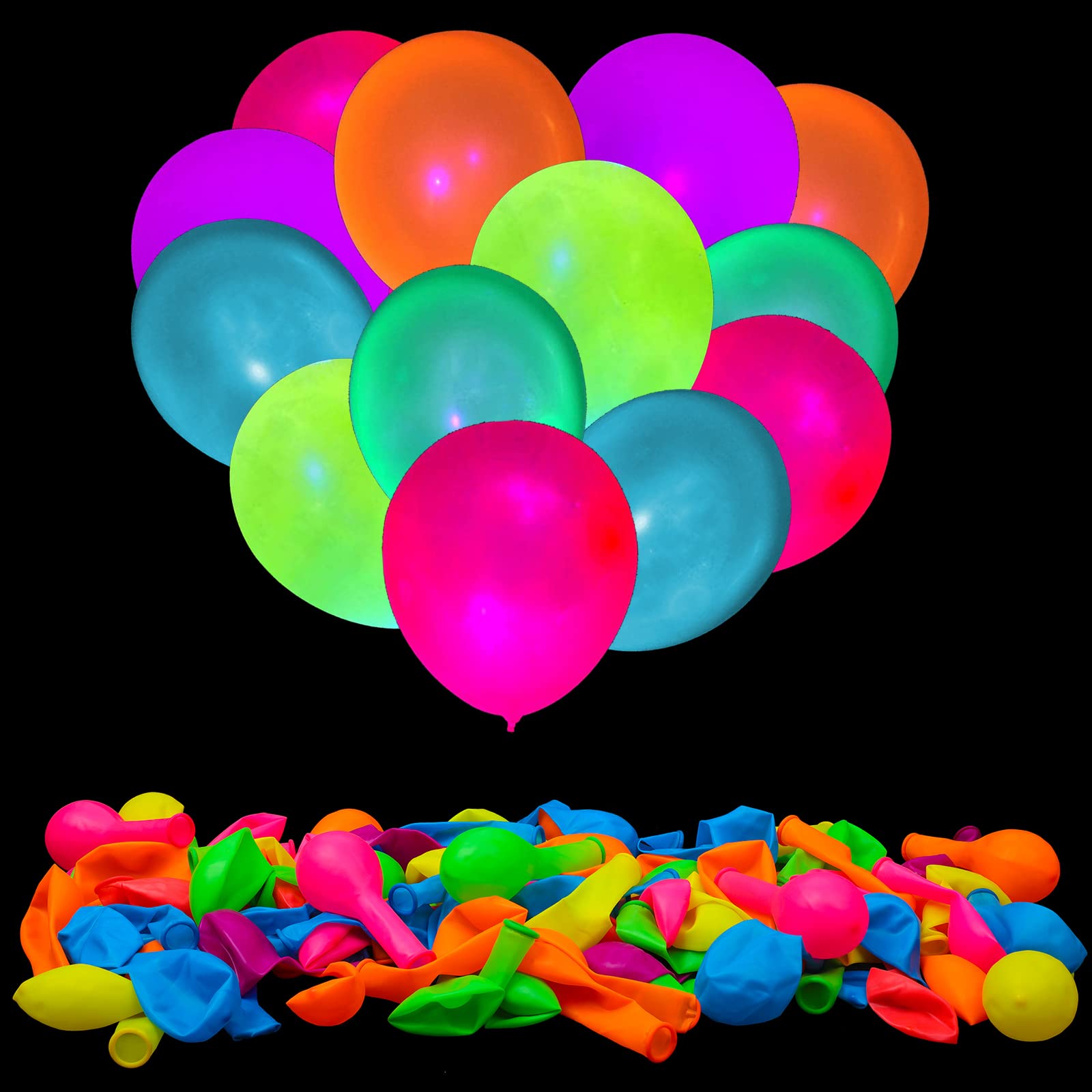 GYIPFIPA 100 Pcs UV Neon Balloons – Glow in the Dark Party Decor