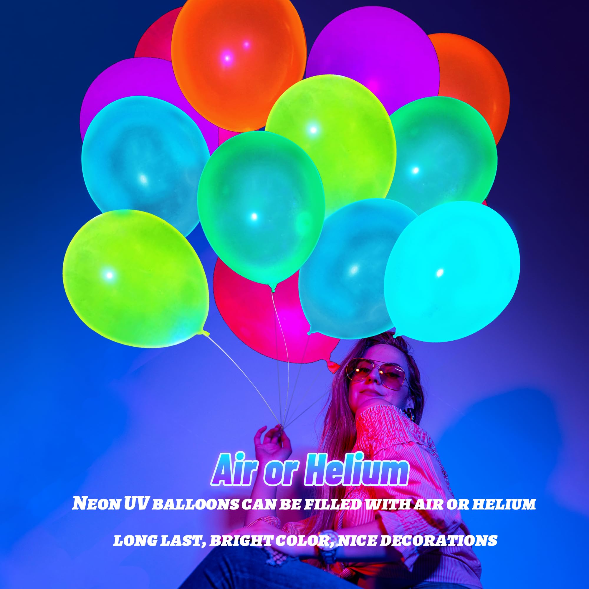 GYIPFIPA 150 Pcs UV Neon Balloons – Blacklight Reactive Glow Party Decor
