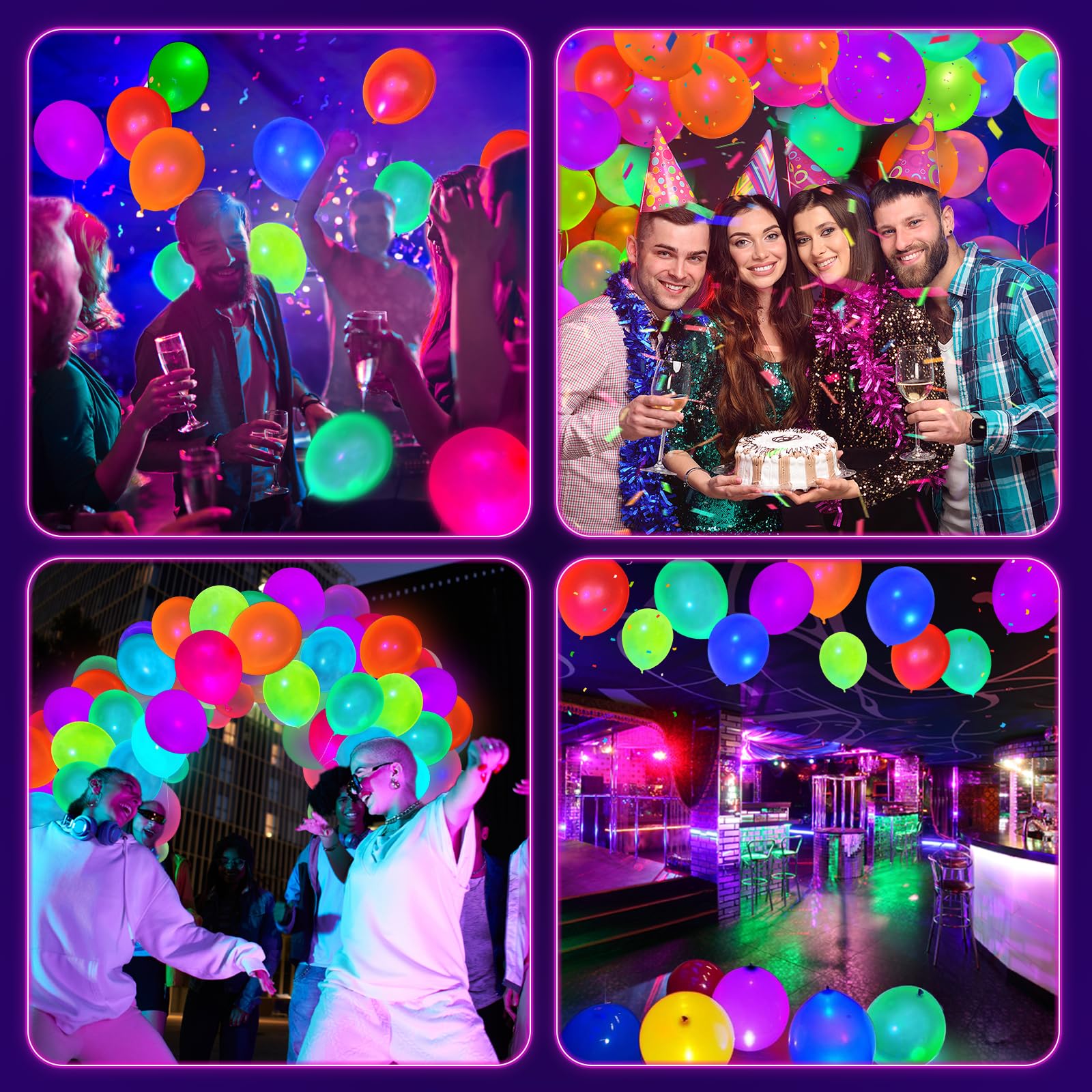 GYIPFIPA 100 Pcs UV Neon Balloons – Glow in the Dark Party Decor