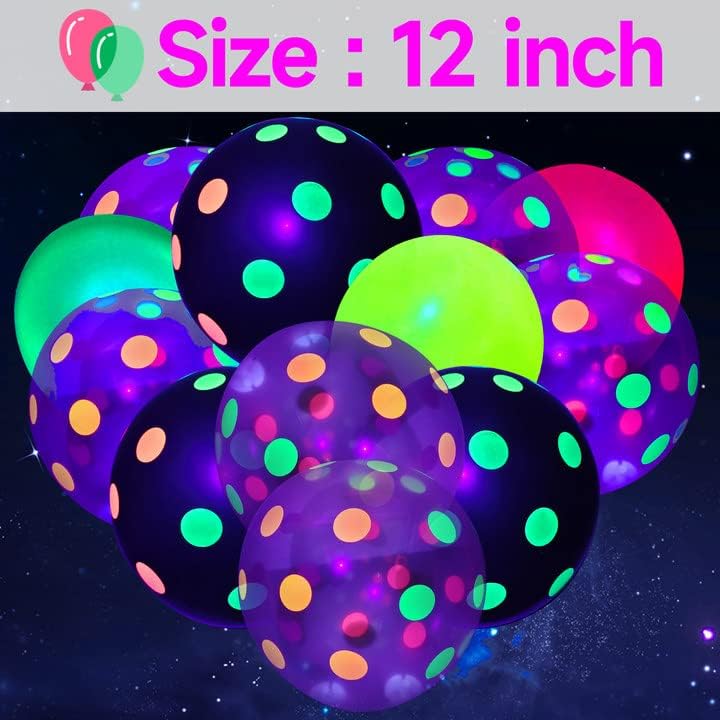 GYIPFIPA 90 Pcs UV Neon Balloons – Glow in the Dark Polka Dot Balloons for Birthday, Wedding & Parties