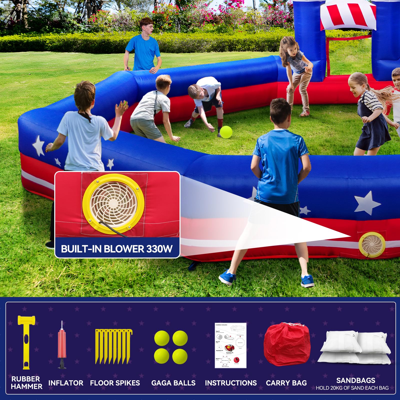 GYMMALL Gaga Ball Pit Inflatable 20FT with Built-in Blower – Portable Indoor/Outdoor Gagaball Court