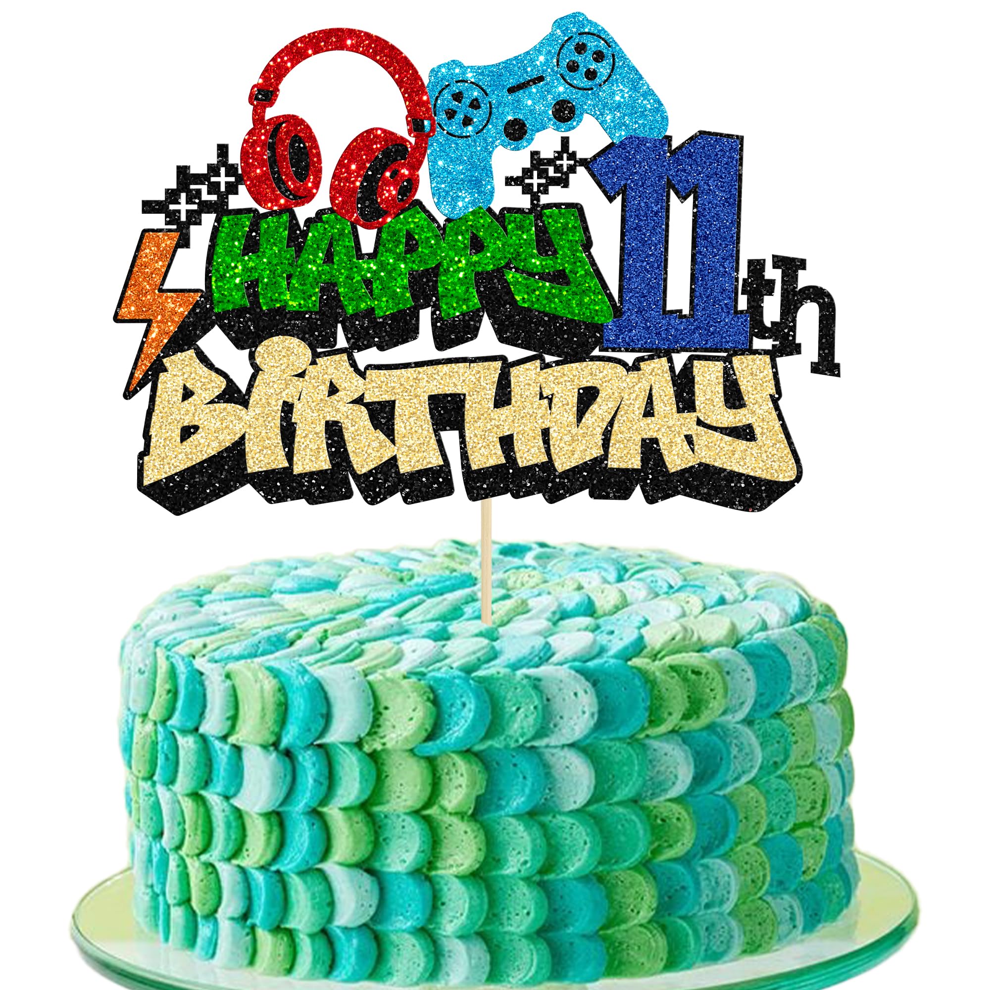 Gyufise 1Pcs 11th Birthday Video Game Cake Topper – Gaming Level Unlocked Controller Theme