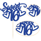Gyufise 1Pc Sweet 16 Cake Topper – Blue Glitter for 16th Birthday Party