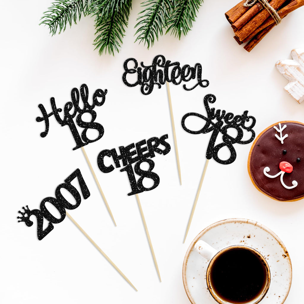 Gyufise 30 Pack Black Glitter 18th Birthday Cupcake Toppers – Hello Sweet 18