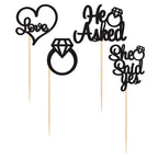 Gyufise 24 Pack Black Glitter He Asked She Said Yes Cupcake Toppers | Wedding & Bridal Shower Decor