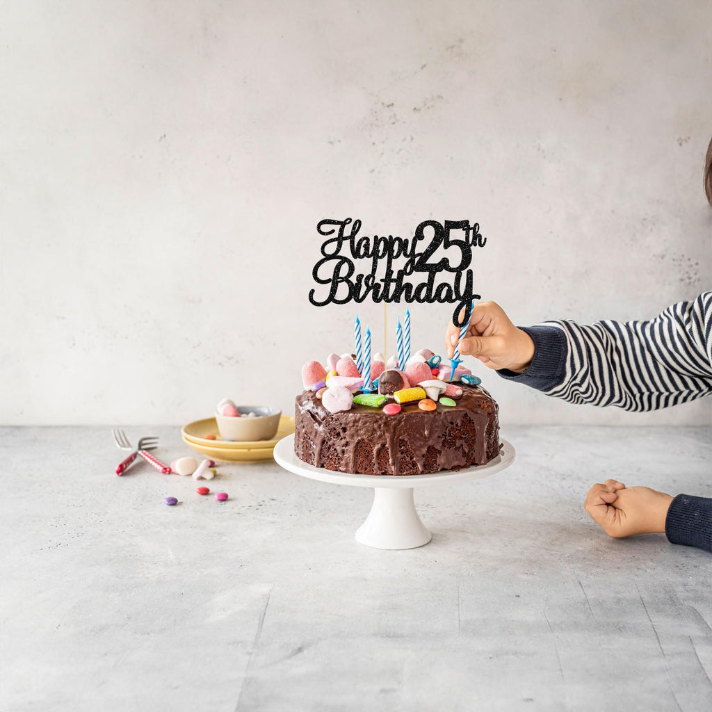 Gyufise 25th Birthday Cake Topper – Glitter Black, 1Pc | Cheers to 25 Years