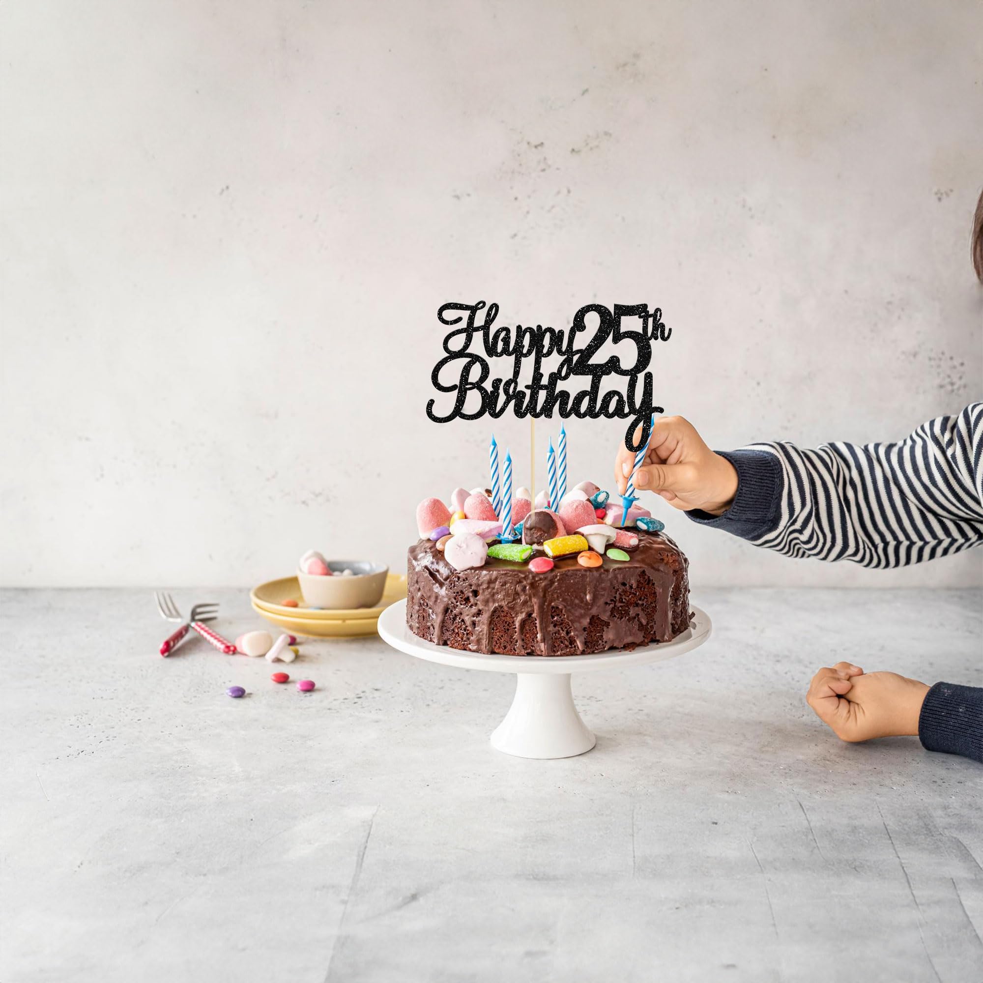 Gyufise 25th Birthday Cake Topper – Glitter Black, 1Pc | Cheers to 25 Years
