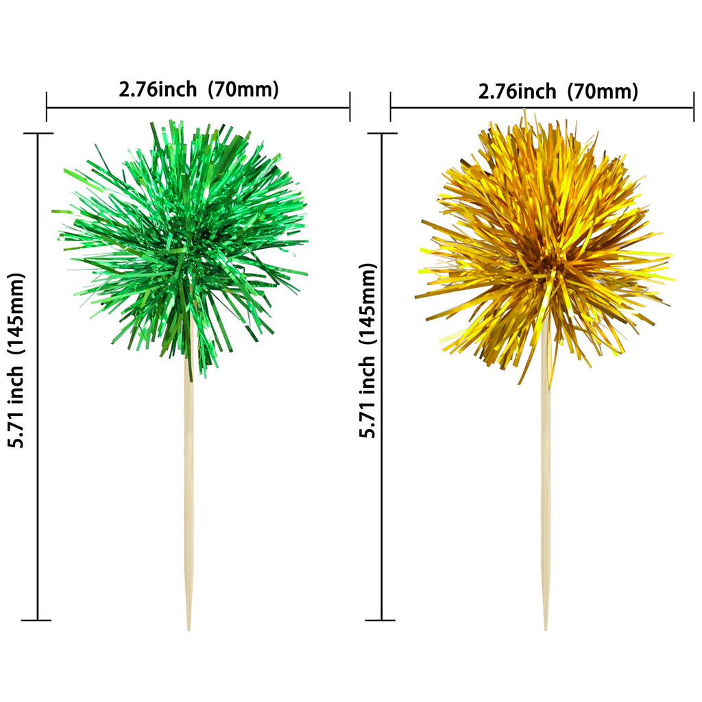 Gyufise 30Pcs Foil Firework Cupcake Toppers – Sparkle Gold & Green Party Picks