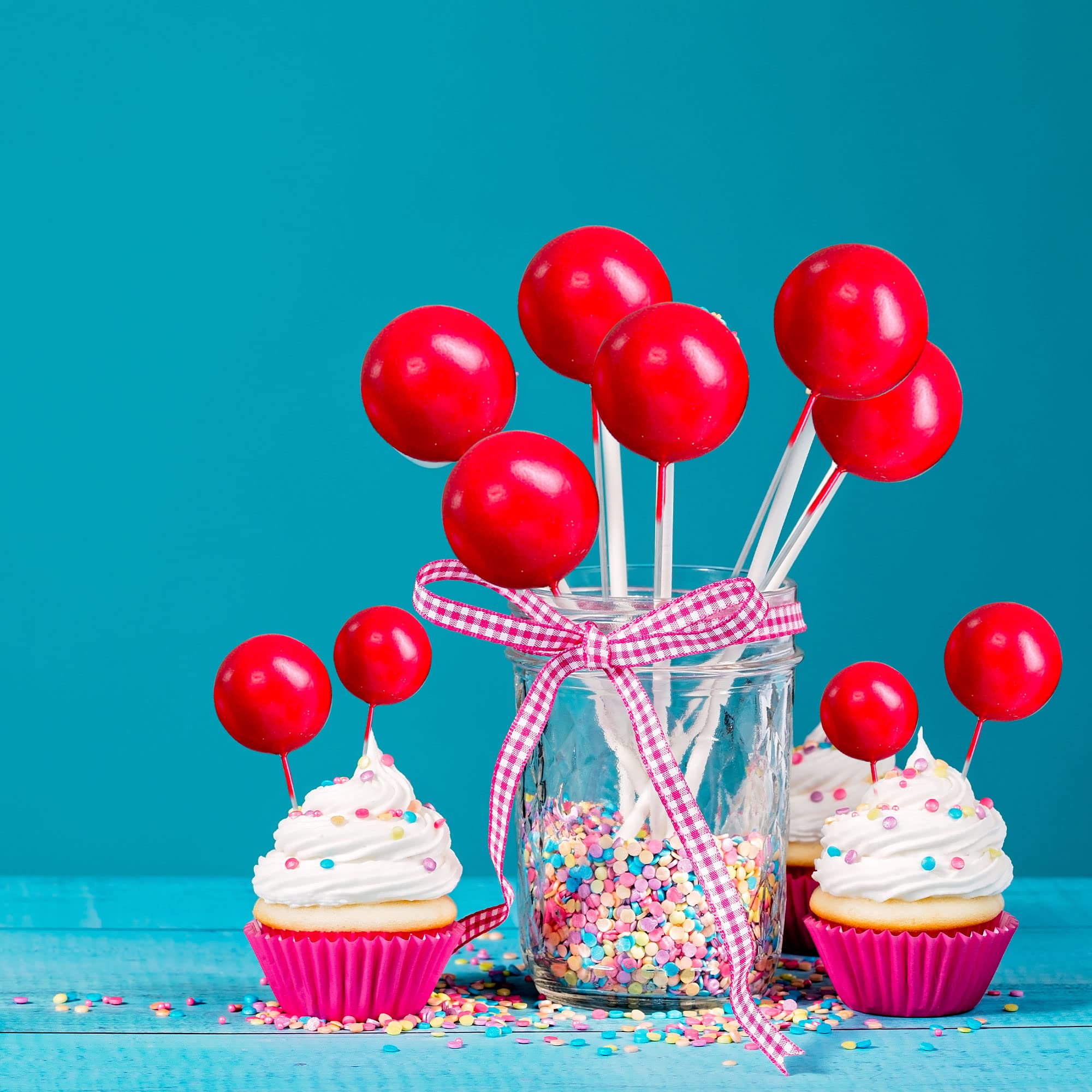 Gyufise 30Pcs Mini Balloon Cake Toppers – Foam Ball Picks for Cakes, Cupcakes & Desserts