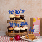 Gyufise 24Pcs Happy 40th Birthday Cupcake Toppers – Deep Blue Glitter, Cheers to 40 Years Old Party Decor