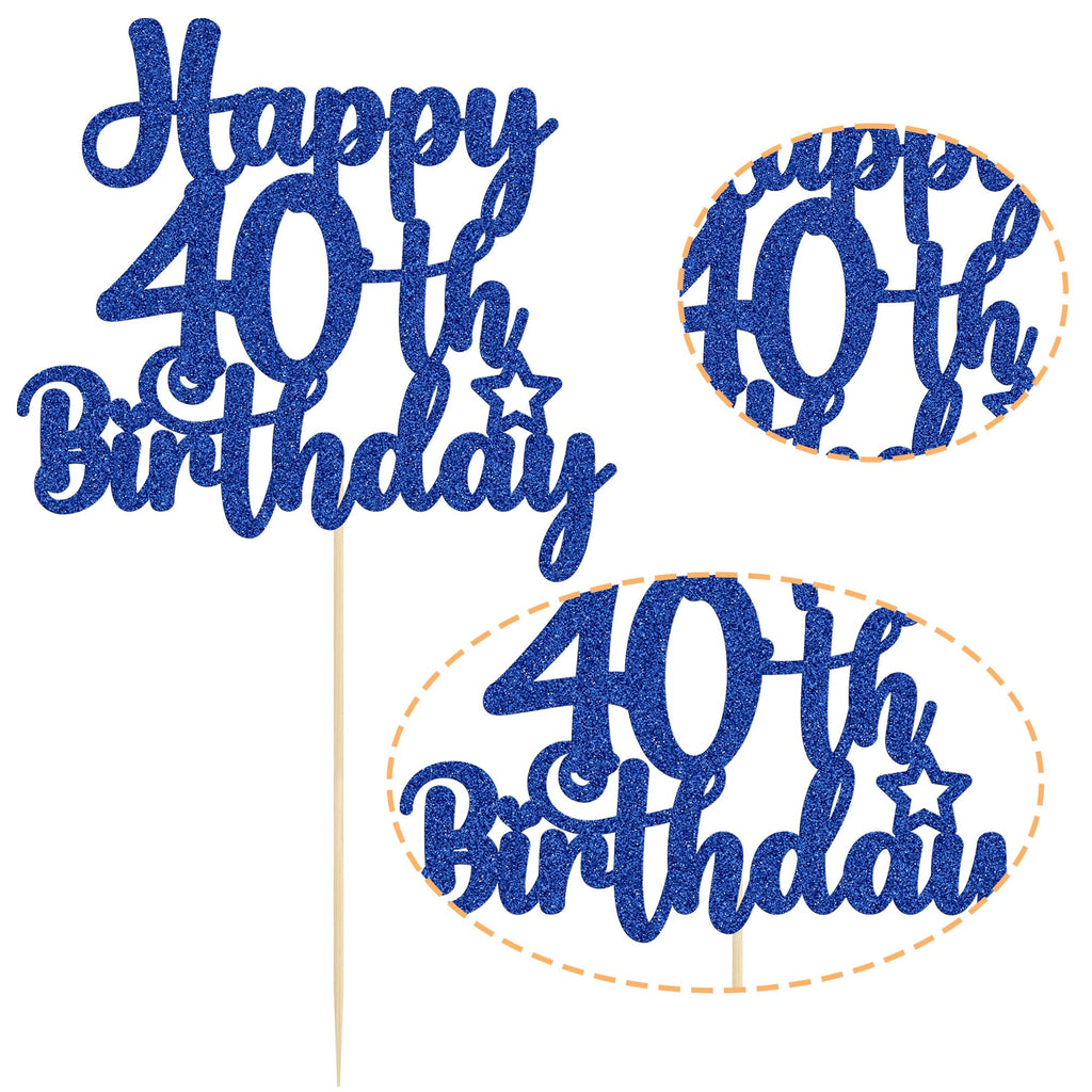 Gyufise 1Pcs Happy 40th Birthday Cake Topper – Glitter 'Cheers to 40 Years' (Blue)
