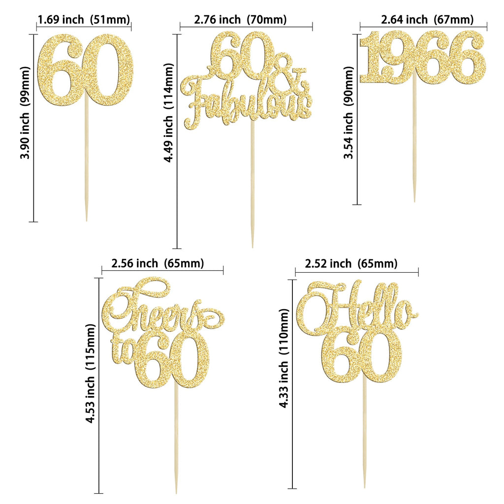 Gyufise 30Pcs 60th Birthday Cupcake Toppers – Gold Cake Decorations for 60th Birthday & Anniversary