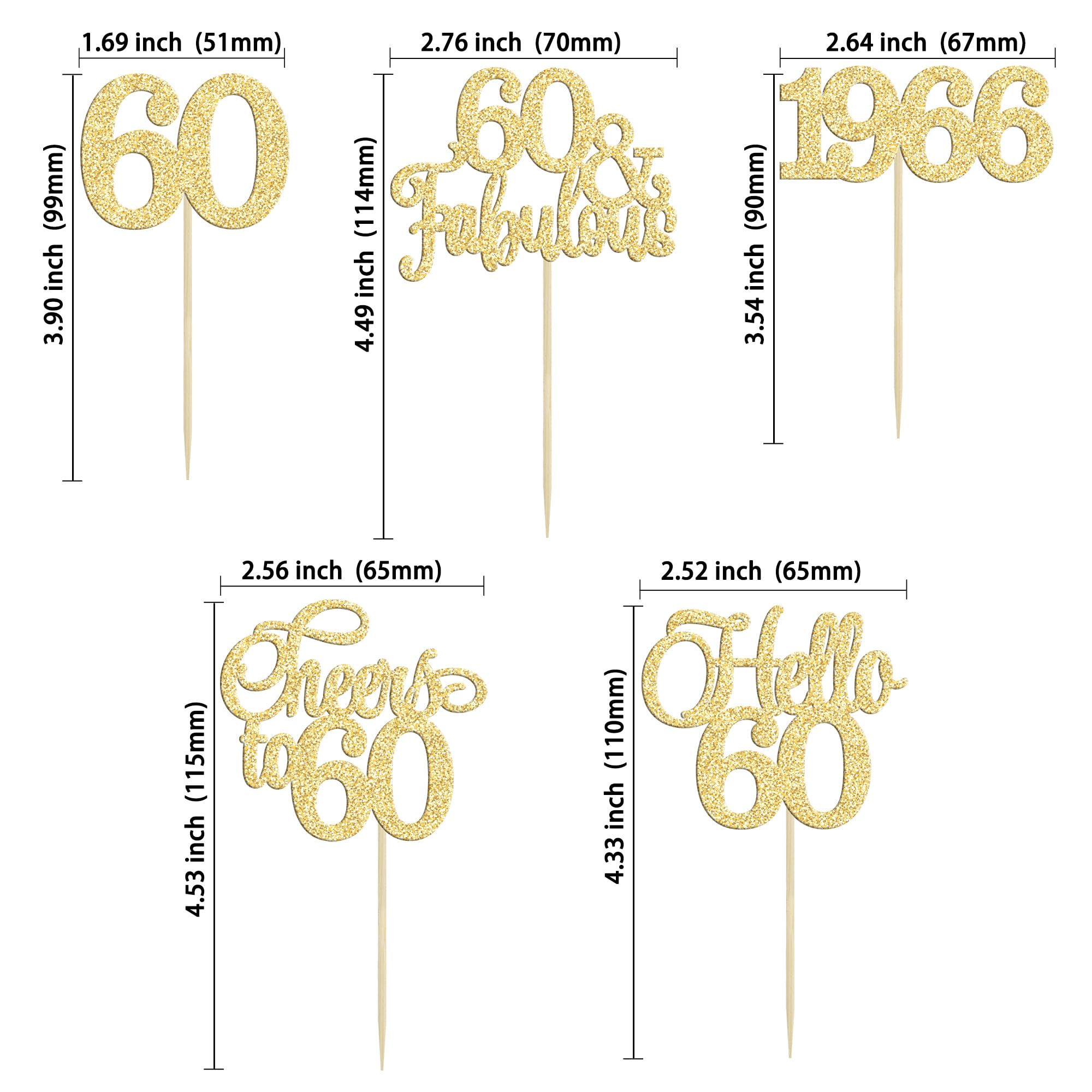 Gyufise 30Pcs 60th Birthday Cupcake Toppers – Gold Cake Decorations for 60th Birthday & Anniversary