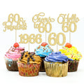 Gyufise 30Pcs 60th Birthday Cupcake Toppers – Gold Cake Decorations for 60th Birthday & Anniversary